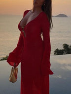 Slit Plunge Flare Sleeve Cover-Up Dress