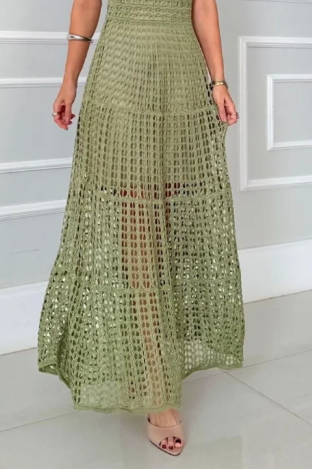Hollowed-Out Sleeveless Maxi Dress - felvior