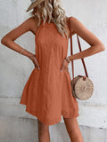 Eyelet Grecian Neck Mini Dress - felvior