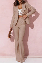 Full Size Lapel Collar Long Sleeve Blazer and Pants Set Plus Size