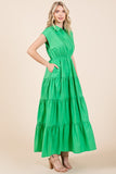 Mittoshop Button Up Collared Tiered Maxi Shirt Dress - felvior