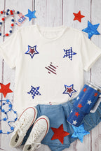 Sequin Star Round Neck Short Sleeve T-Shirt