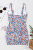 Drawstring Printed Wide Strap Swim Dress - felvior