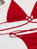 Halter Neck Crisscross Ribbed Bikini Set - felvior