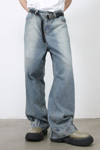Men's Washed Loose Jeans with Pockets