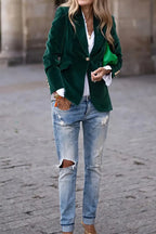 One Button Lapel Collar Long Sleeve Blazer