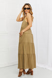 Zenana Full Size Spaghetti Strap Tiered Dress with Pockets in Khaki - felvior