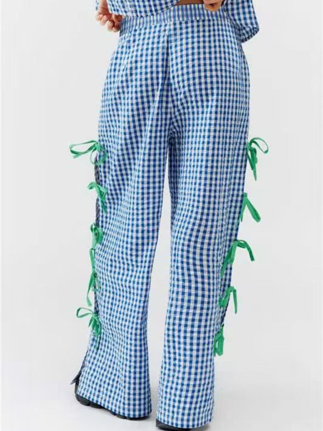 Side Tied Plaid Pants - felvior