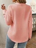Devine Pocketed Notched Long Sleeve Blouse