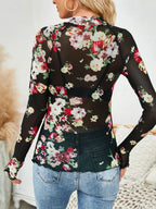 Floral Mock Neck Long Sleeve Top