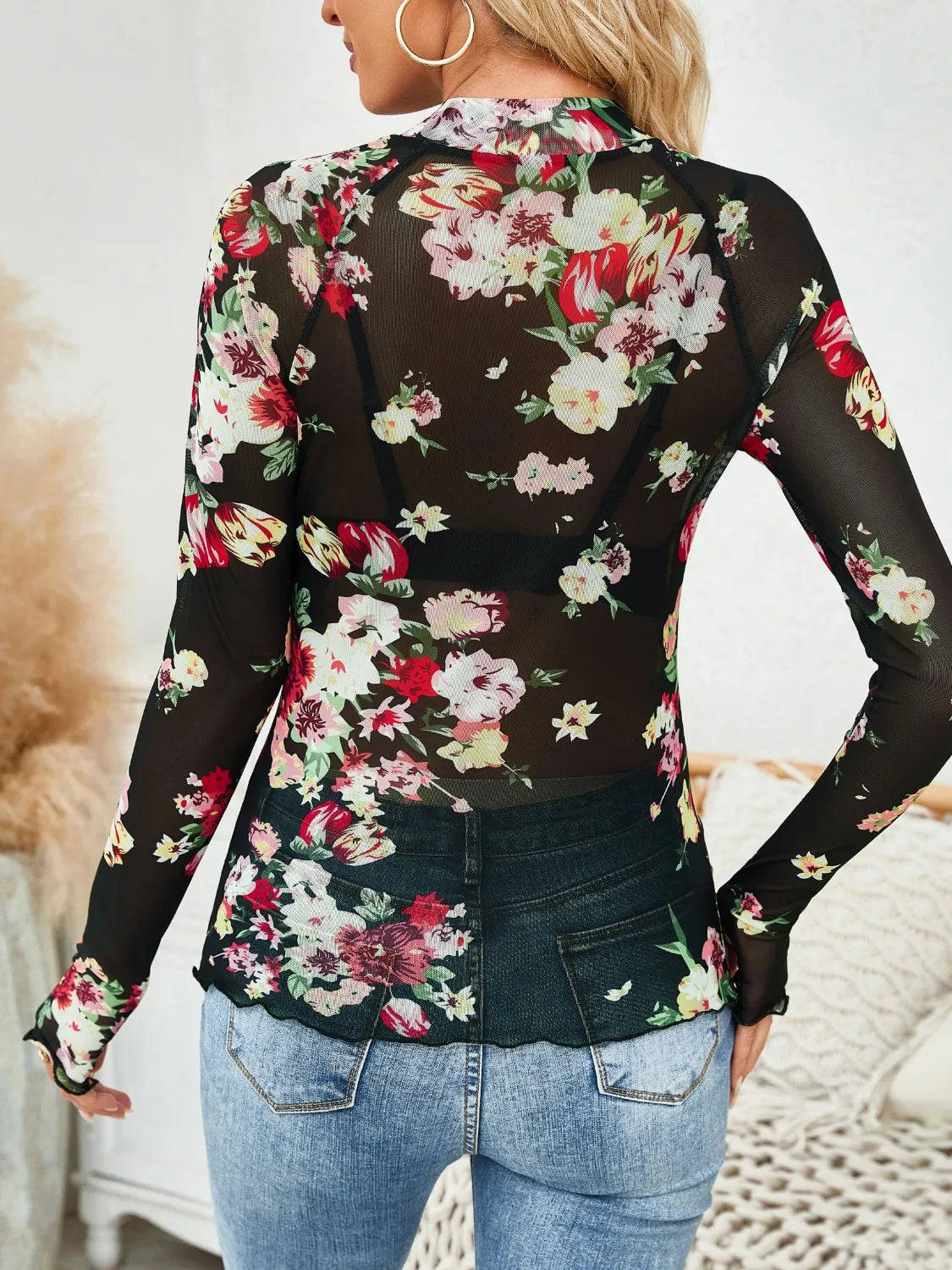 Floral Mock Neck Long Sleeve Top