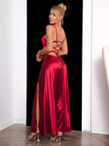 Spaghetti Strap Lace-Up Back Split Dress - felvior