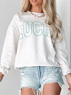 LUCKY Graphic Round Neck Long Sleeve Sweatshirt