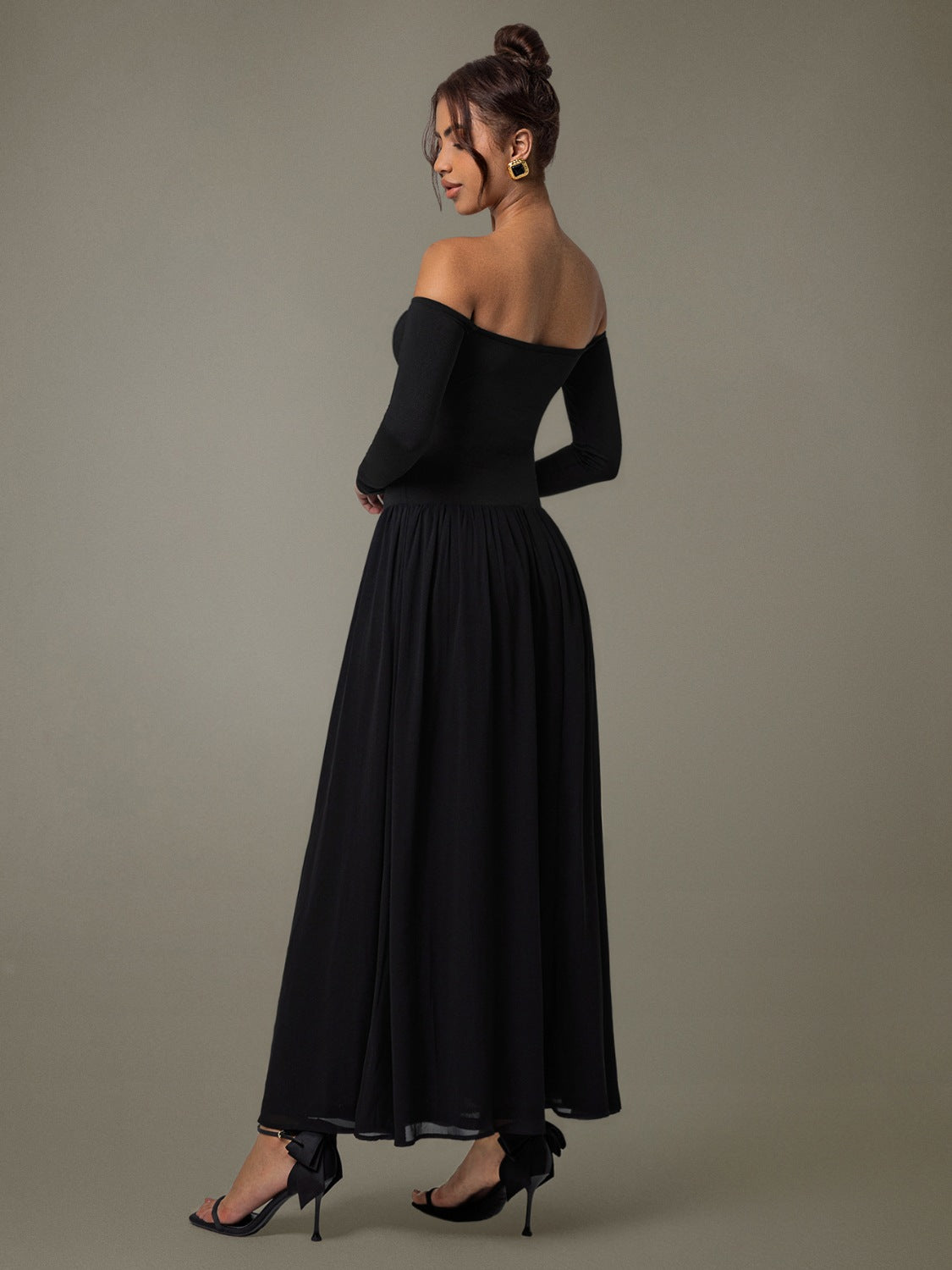 Off Shoulder Long Sleeve Maxi Dress - felvior