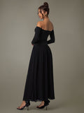 Off Shoulder Long Sleeve Maxi Dress - felvior