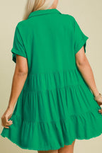 Umgee Full Size Raw Hem Folded Sleeve Tiered Dress Plus Size