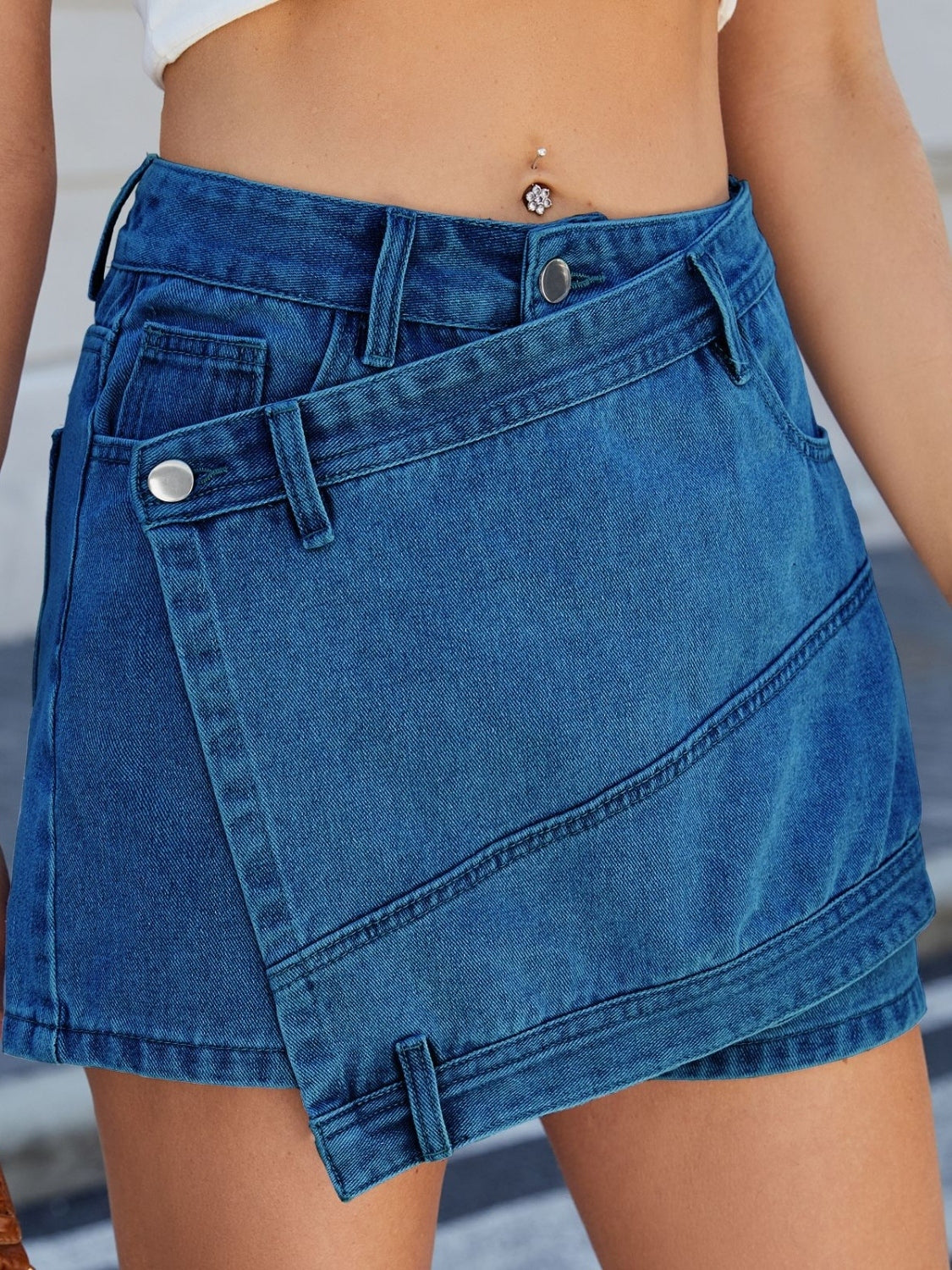 Asymmetrical Denim Skort with Pockets - felvior