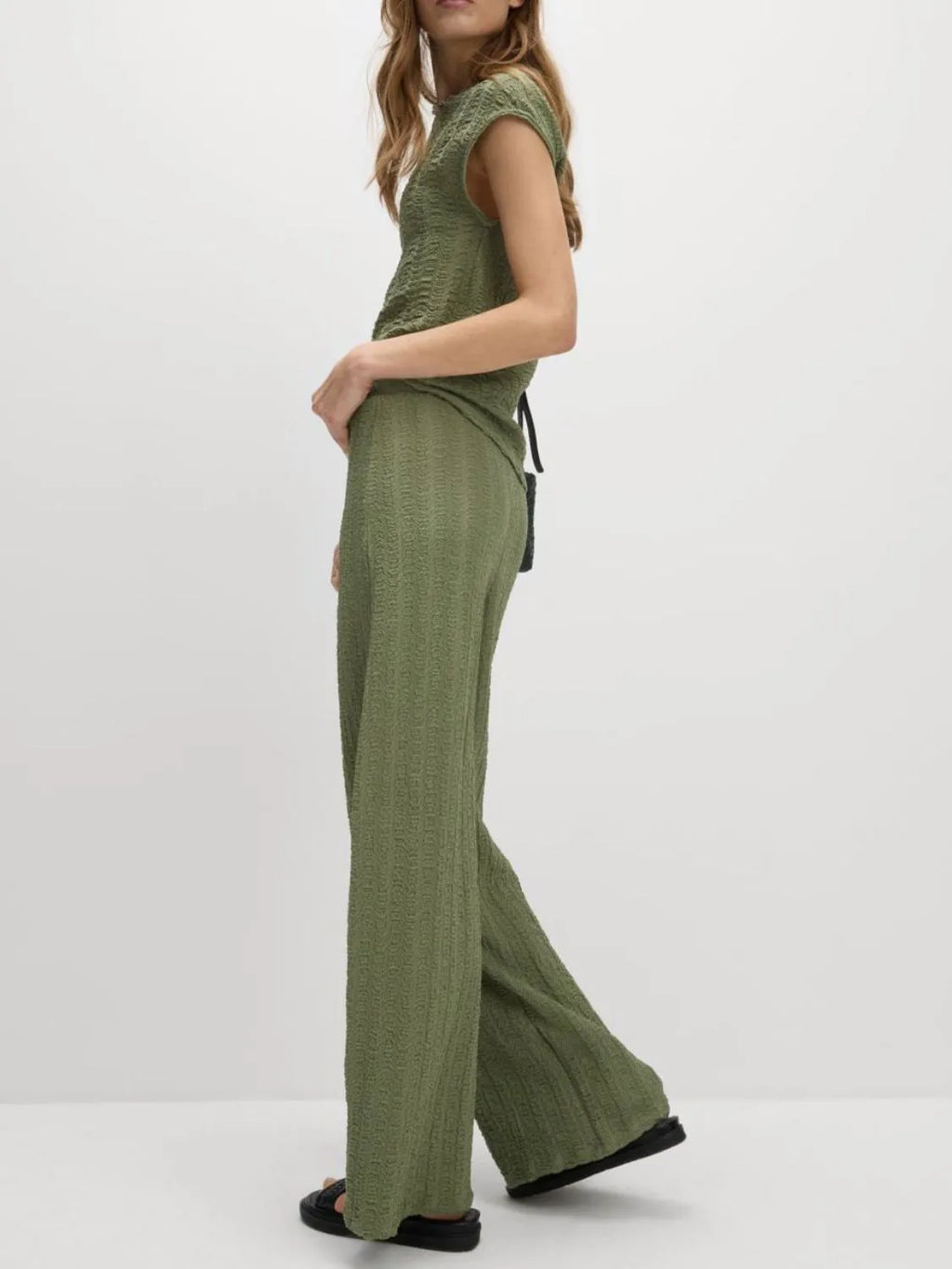 Round Neck Cap Sleeve Top and Pants Set