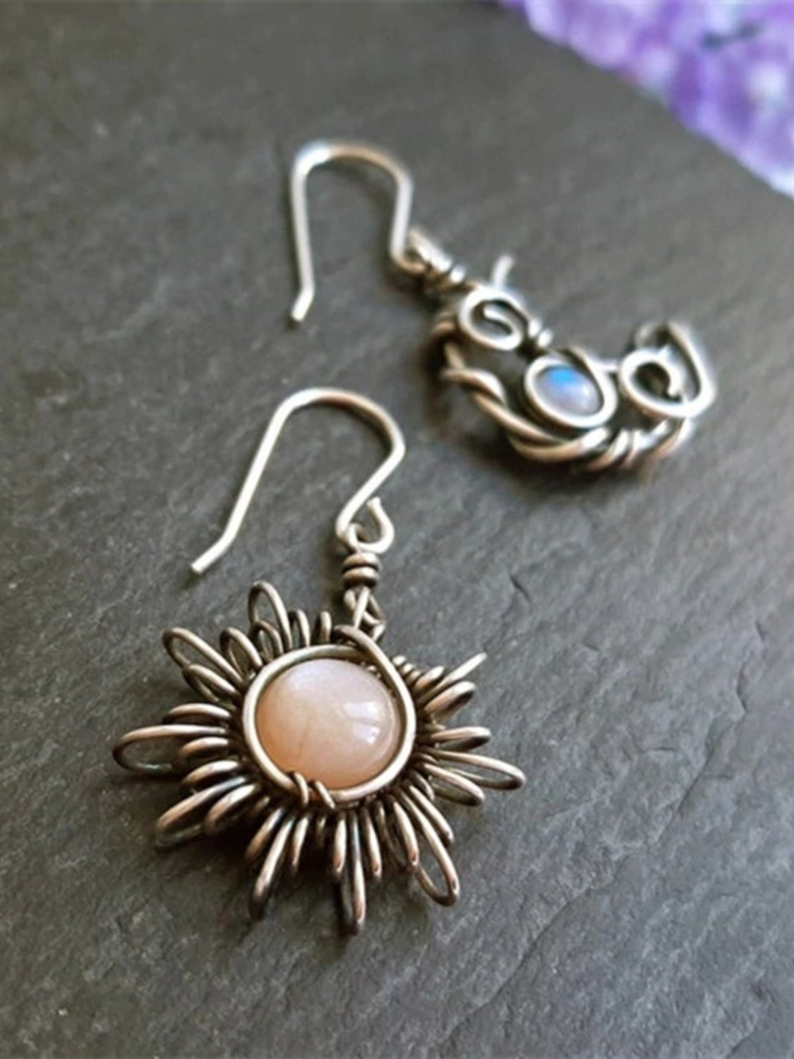 Alloy Moon & Sun Dangle Earrings - felvior