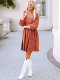 Square Neck Three-Quarter Sleeve Mini Dress - felvior