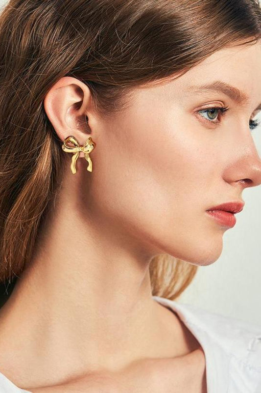 Brass Bow Stud Earrings - felvior