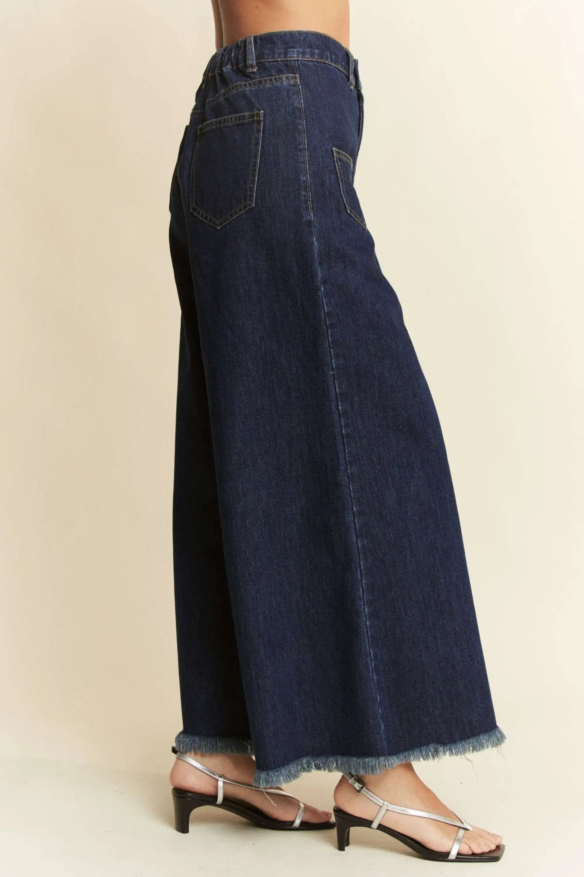 Davi & Dani Patch Pocket Wide Leg Culotte Jeans