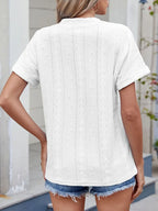Eyelet Notched Short Sleeve Top