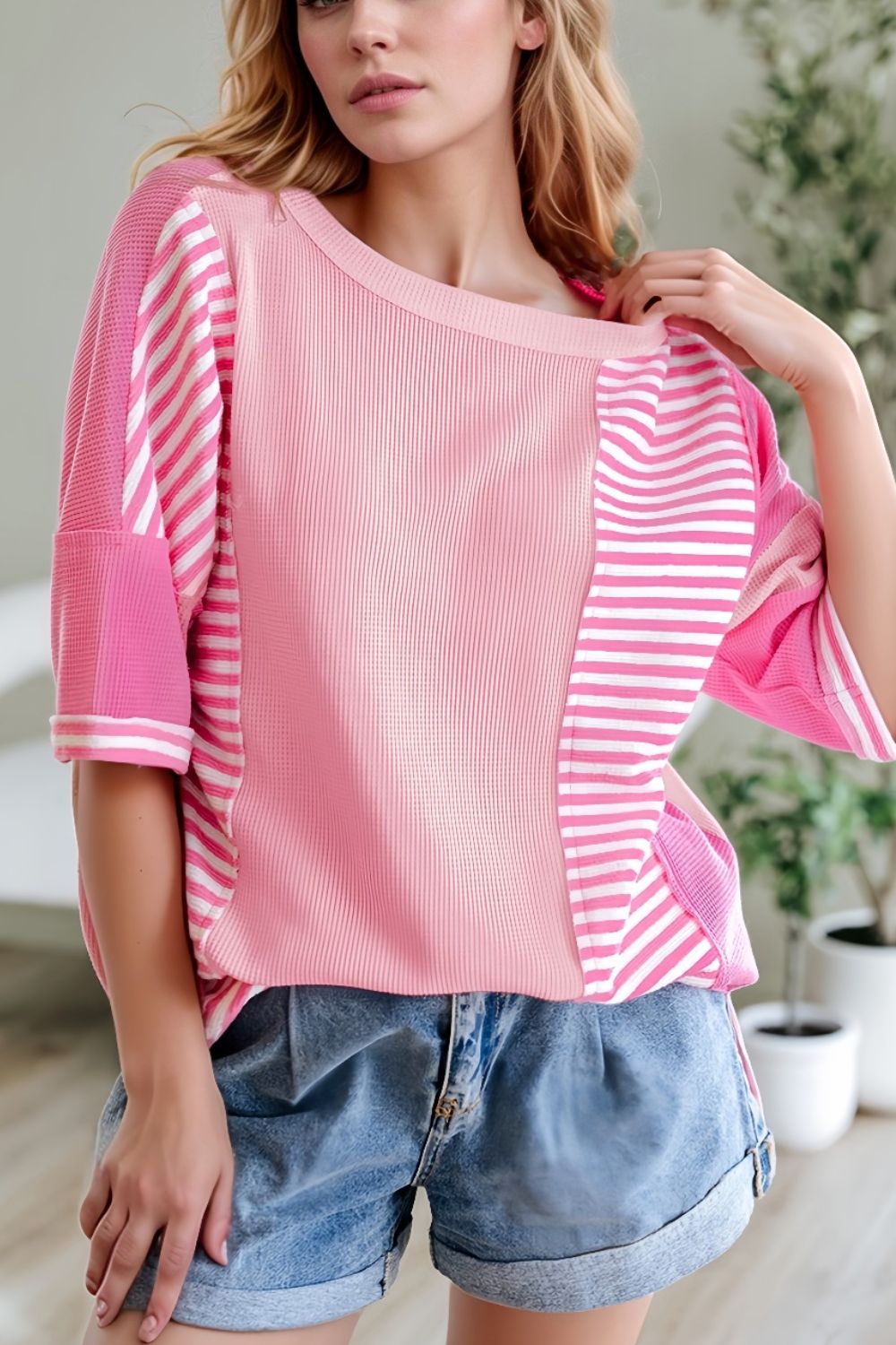 Stripe Color Block Half Sleeve T Shirt Hauptbild
