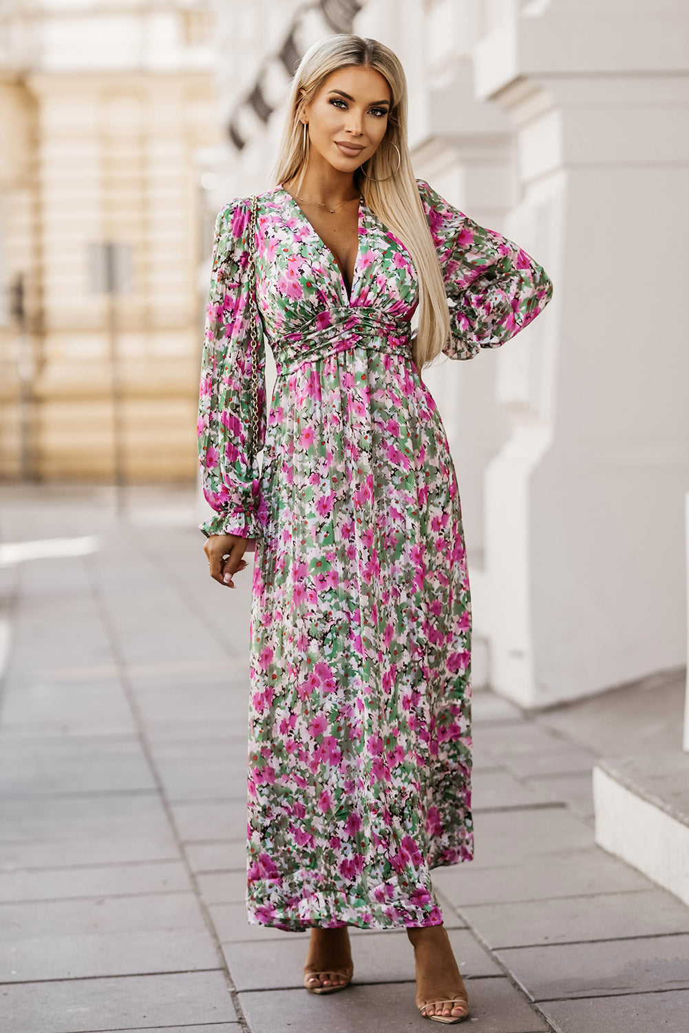 Floral Deep V Maxi Dress - felvior