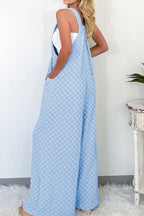 Checkered Pocketed Wide Leg Overalls