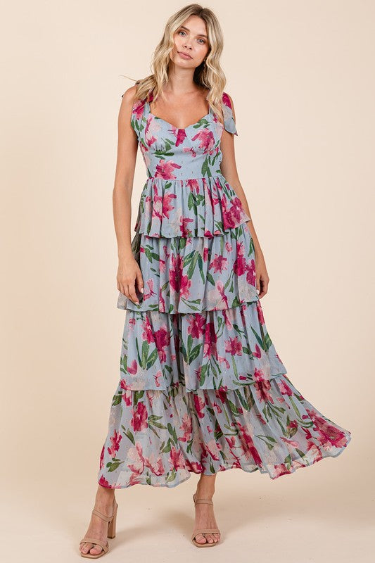 Mittoshop Layered Floral Sweetheart Neck Maxi Dress - felvior