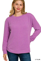 Zenana Full Size Raised Rib Round Neck Long Sleeve Top Plus Size