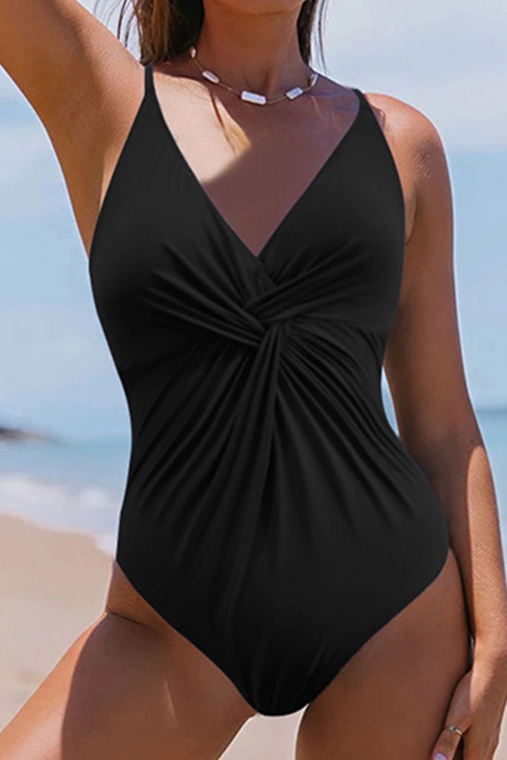 Twisted Crisscross V-Neck One-Piece Swimwear - felvior
