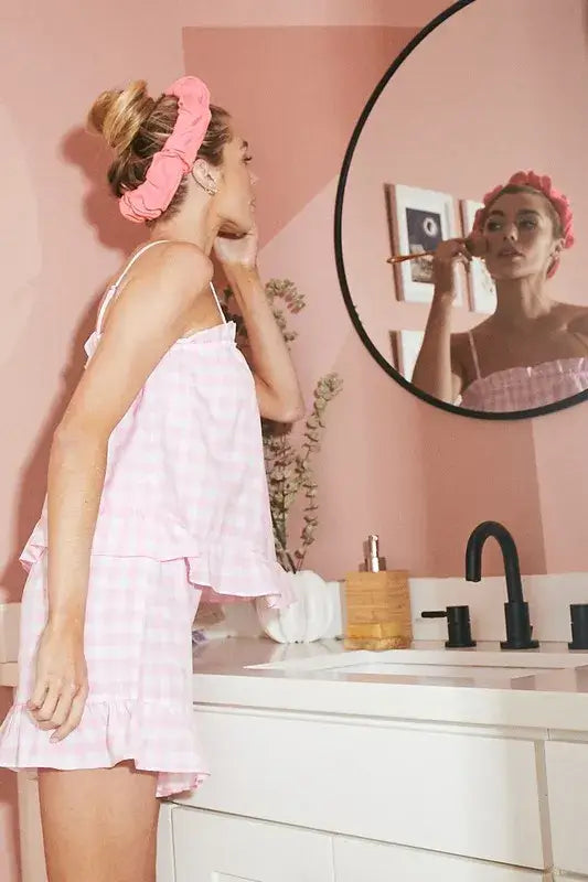 Lime 'N' Chili Gingham Ruffle Trim Cami and Shorts Pajama Set