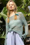 POL Side Slit Openwork Long Sleeve Knit Cover Up - felvior