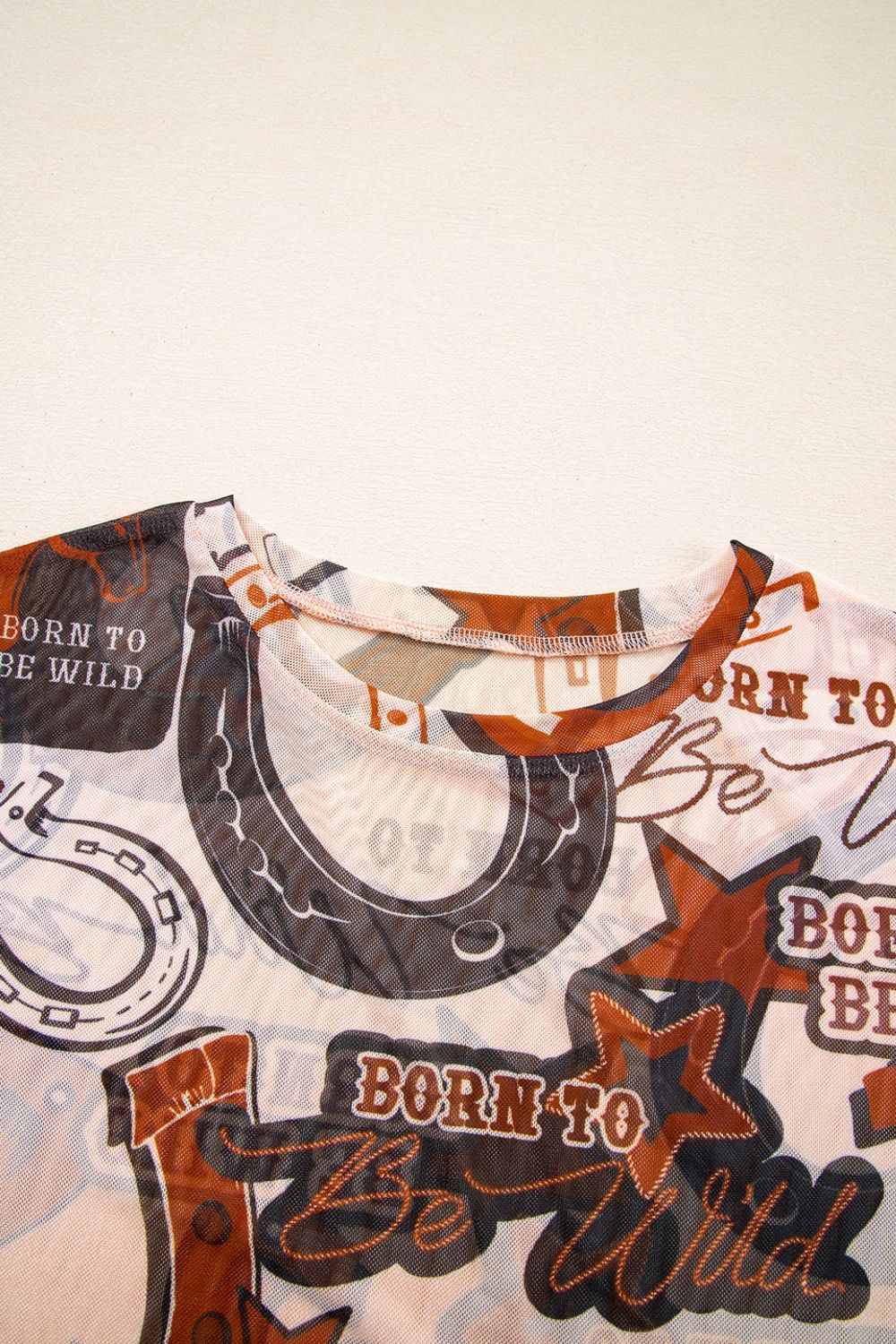 Western Horseshoe Printed Mesh Short Sleeve T Shirt