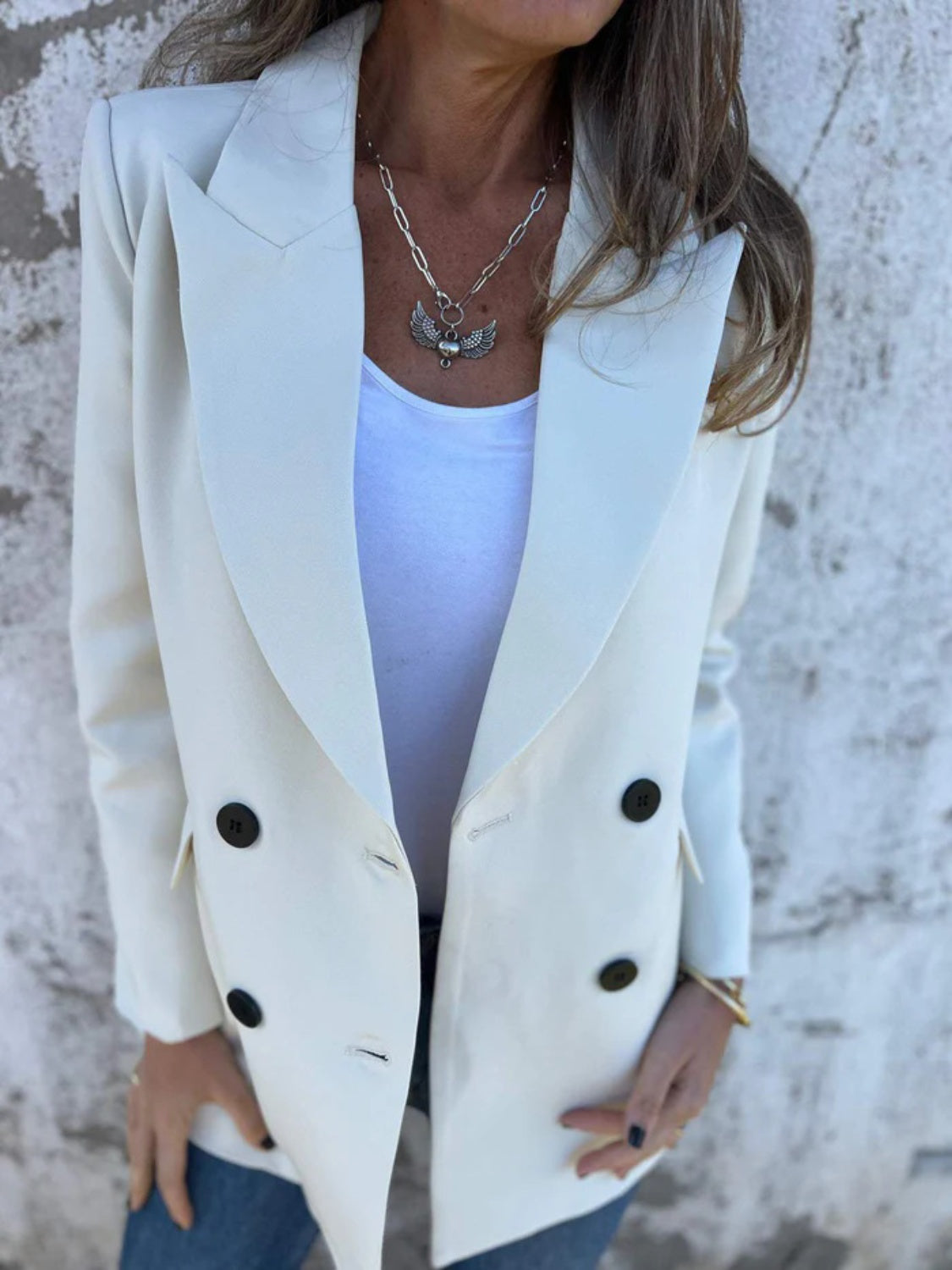 Full Size Collared Neck Long Sleeve Blazer - felvior