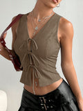Tied Front V-Neck Tank - felvior