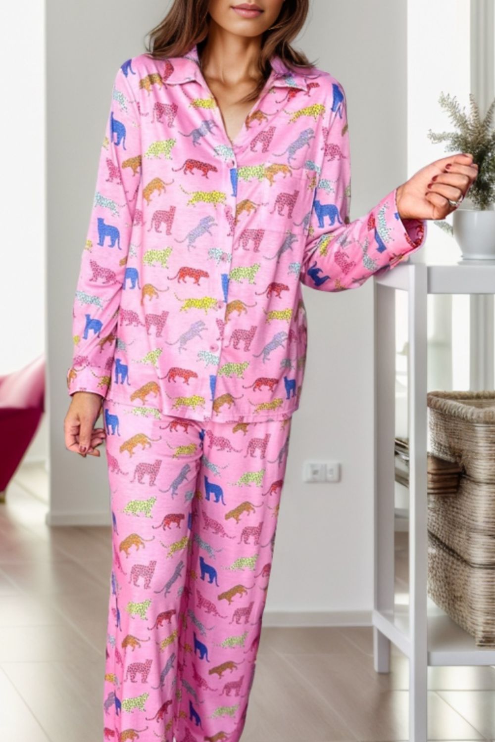 Pocketed Printed Top and Pants Lounge Set - felvior