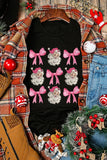 Santa & Bow Graphic Round Neck Short Sleeve T-Shirt - felvior