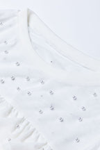 Pearl Decor Mesh Patchwork Ribbed Long Sleeve Top