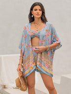 Printed Bra, Shorts and Cover Up Three-Piece Set