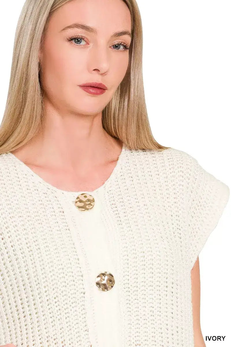 Zenana Button Down Sweater Vest with Front Pockets