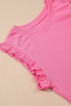 Ruffle Trim Round Neck Top and Drawstring Skirt Set