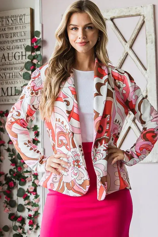 Heimish Full Size Shawl Floral Open Blazers Plus Size