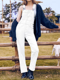 Square Neck Wide Strap Denim Overalls - felvior