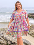 Plus Size Lace Detail Printed Half Sleeve Dress - felvior