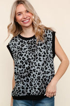 Haptics Leopard Print Dolman Cap Sleeve Knit Top