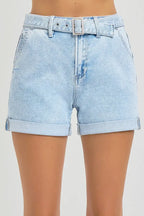 RISEN Full Size High Rise Belted Roll Up Shorts Plus Size