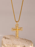 18K Gold-Plated Inlaid Zircon Cross Necklace - felvior